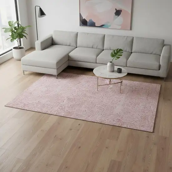 Pink And Ivory Floral Washable Area Rug With UV Protection Photo 2