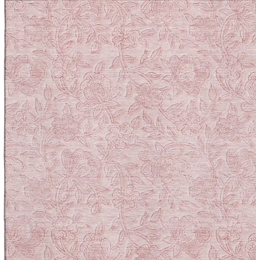 Pink And Ivory Floral Washable Area Rug With UV Protection Photo 3