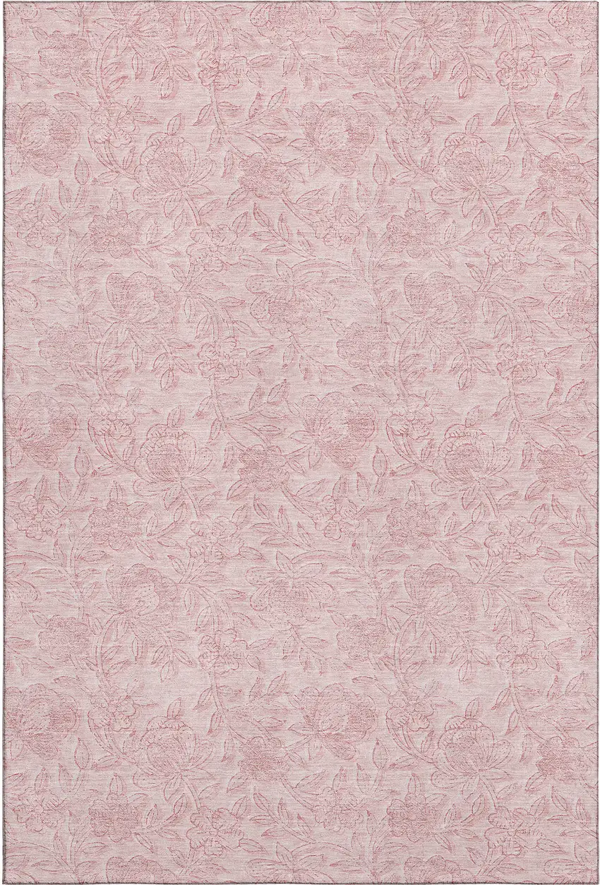 Pink And Ivory Floral Washable Area Rug With UV Protection Photo 1