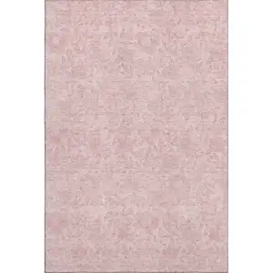 Photo of Pink And Ivory Floral Washable Area Rug With UV Protection