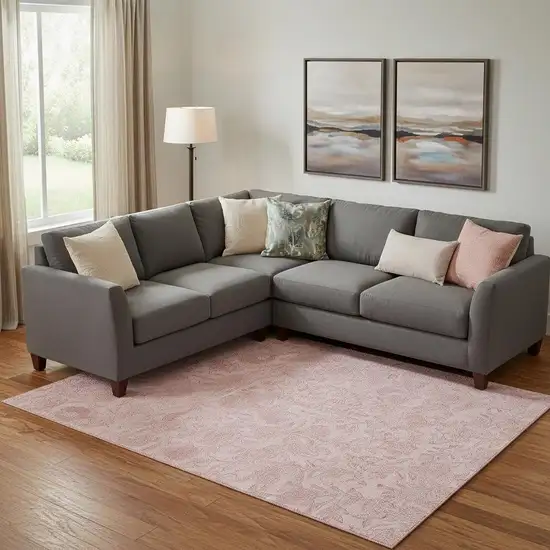 Pink And Ivory Floral Washable Area Rug With UV Protection Photo 1