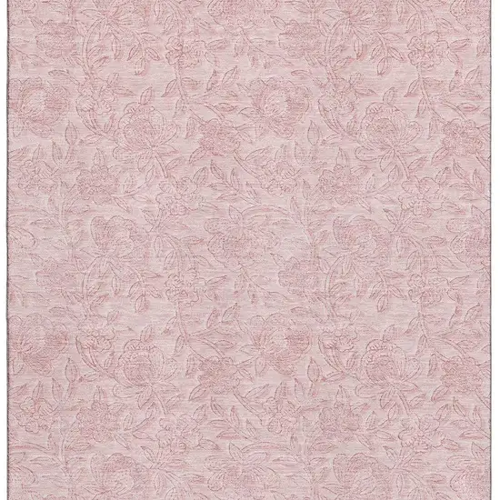 Pink And Ivory Floral Washable Area Rug With UV Protection Photo 3