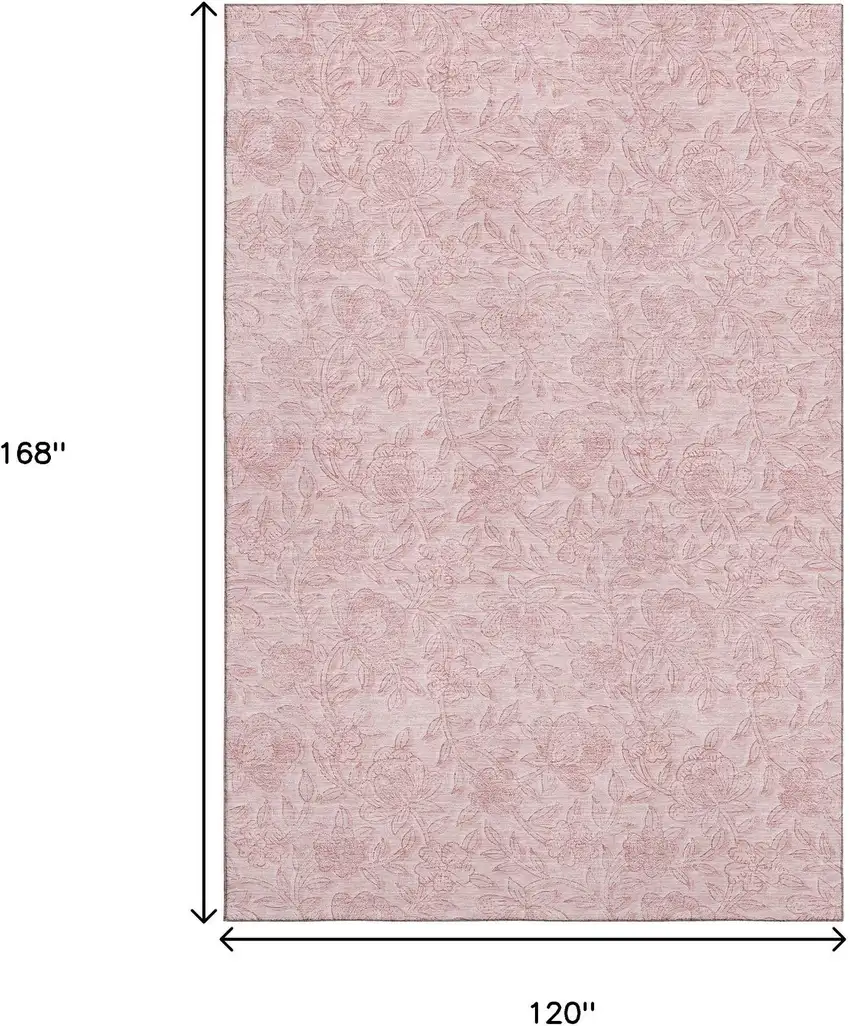 Pink And Ivory Floral Washable Area Rug With UV Protection Photo 3