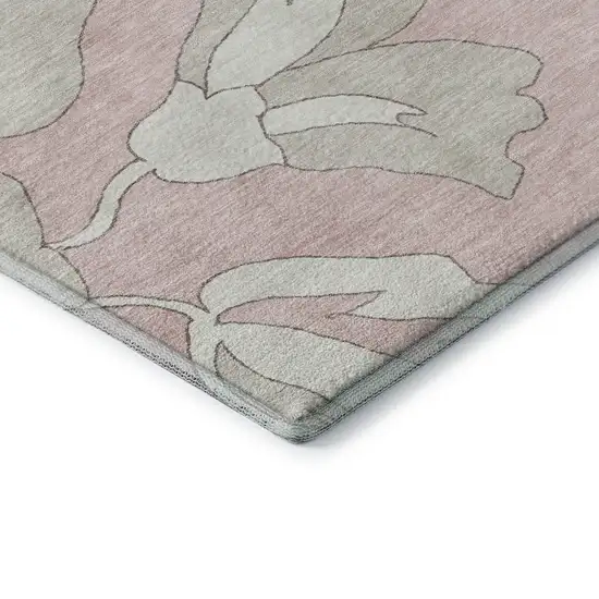 Pink And Ivory Floral Washable Area Rug With UV Protection Photo 7