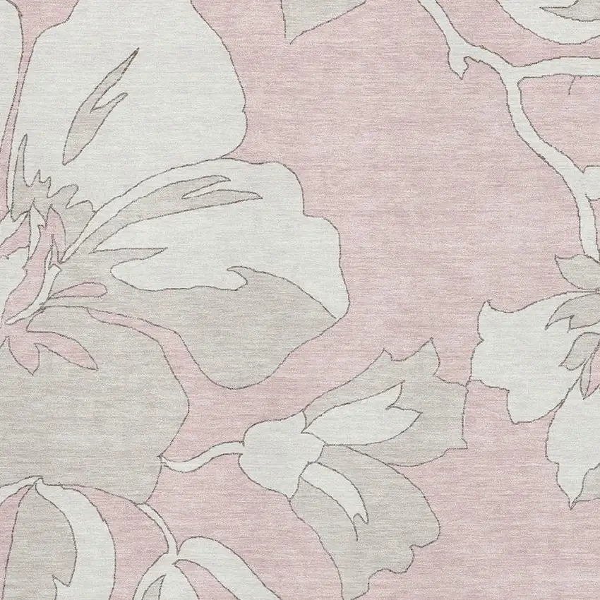 Pink And Ivory Floral Washable Area Rug With UV Protection Photo 3