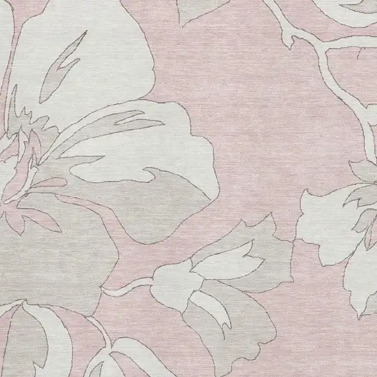 Pink And Ivory Floral Washable Area Rug With UV Protection Photo 3