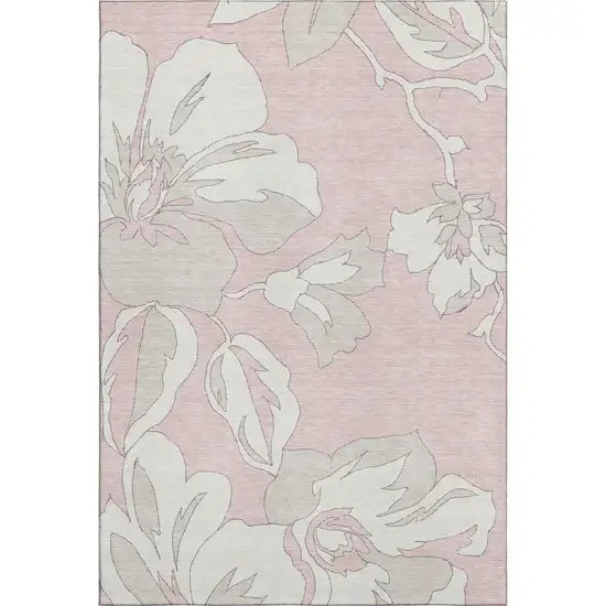 Pink And Ivory Floral Washable Area Rug With UV Protection Photo 1