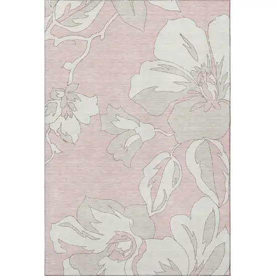 Pink And Ivory Floral Washable Area Rug With UV Protection Photo 4