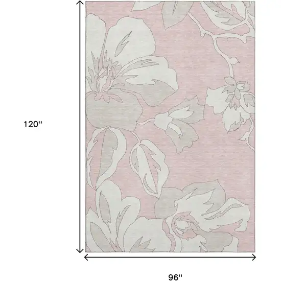 Pink And Ivory Floral Washable Area Rug With UV Protection Photo 8