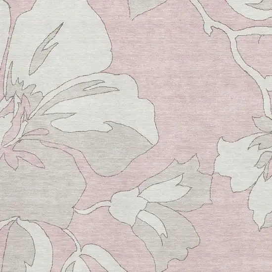 Pink And Ivory Floral Washable Area Rug With UV Protection Photo 3