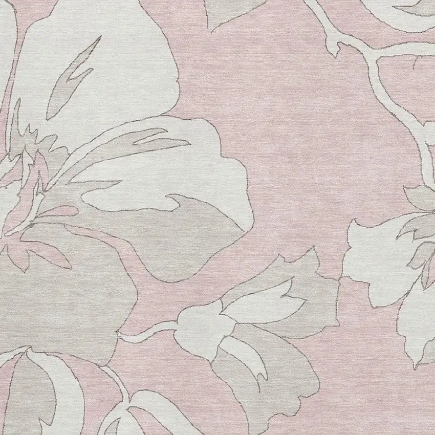 Pink And Ivory Floral Washable Area Rug With UV Protection Photo 3