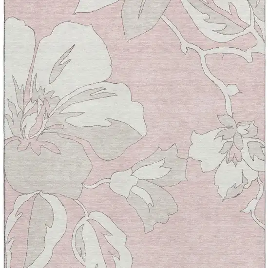 Pink And Ivory Floral Washable Area Rug With UV Protection Photo 4