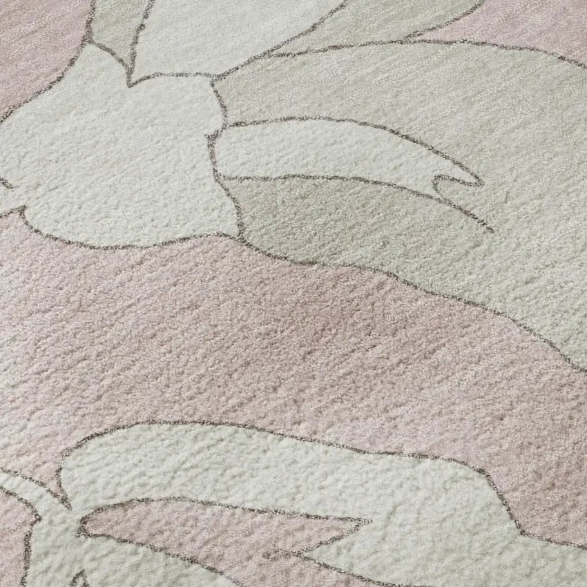Pink And Ivory Floral Washable Area Rug With UV Protection Photo 7