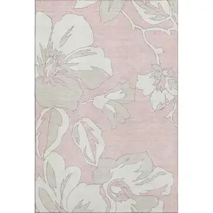 Photo of Pink And Ivory Floral Washable Area Rug With UV Protection