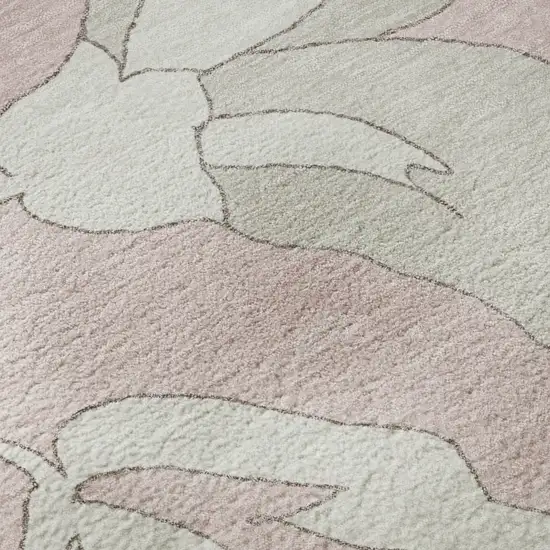 Pink And Ivory Floral Washable Area Rug With UV Protection Photo 8