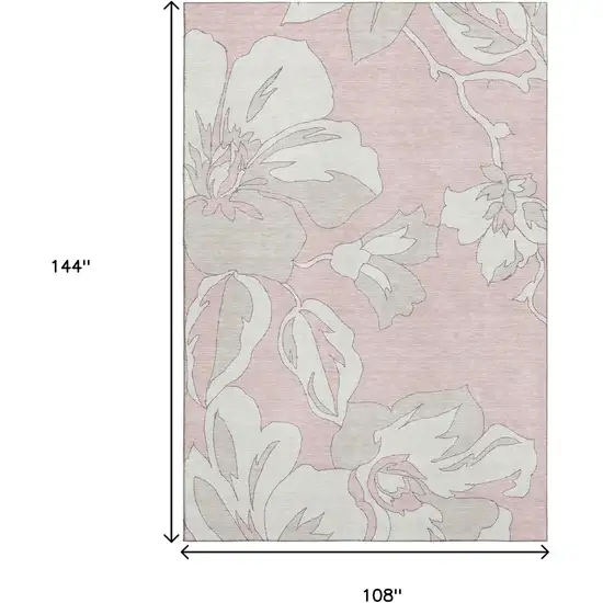 Pink And Ivory Floral Washable Area Rug With UV Protection Photo 9
