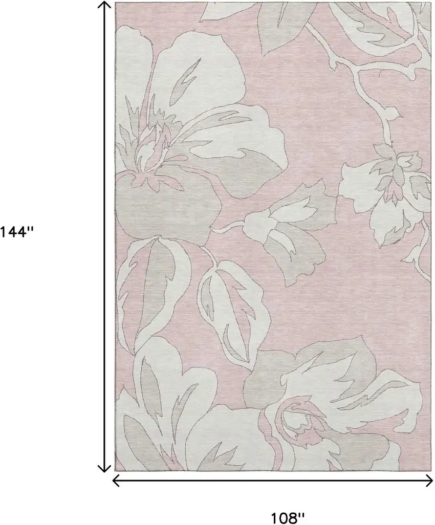 Pink And Ivory Floral Washable Area Rug With UV Protection Photo 9