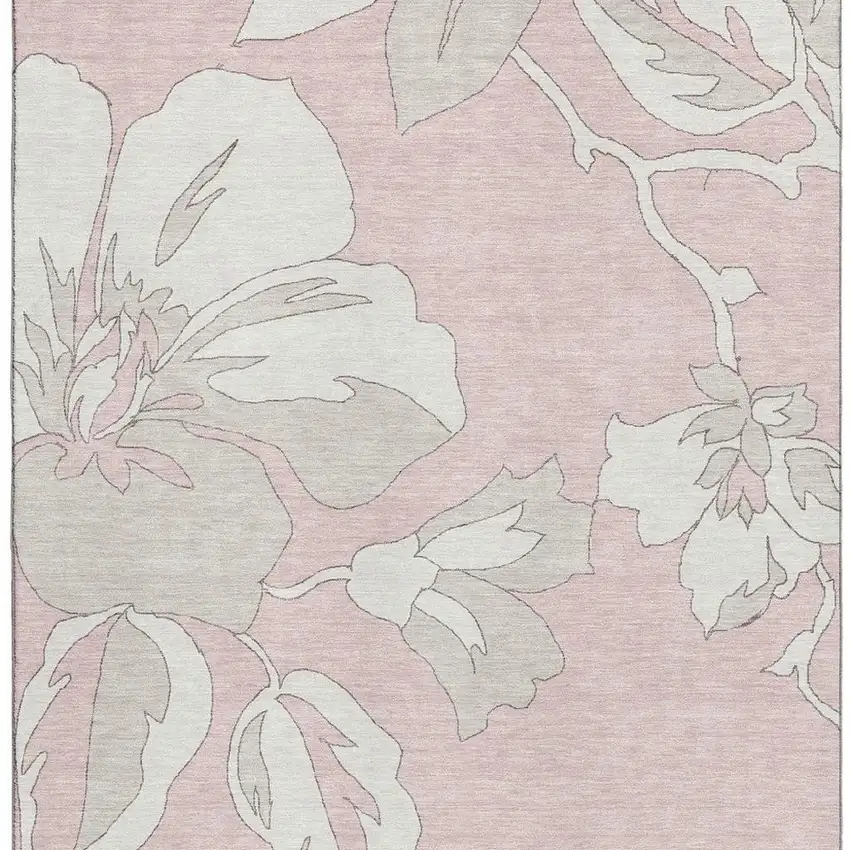 Pink And Ivory Floral Washable Area Rug With UV Protection Photo 4