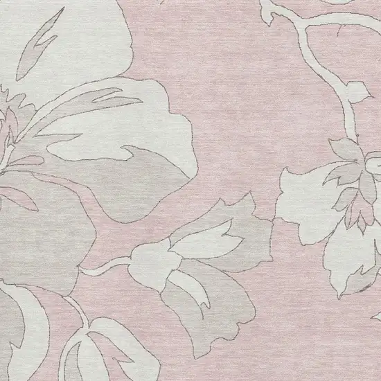 Pink And Ivory Floral Washable Area Rug With UV Protection Photo 3