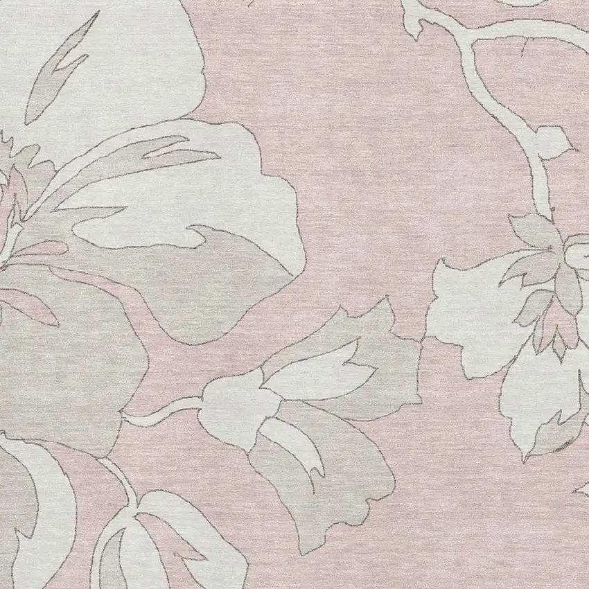 Pink And Ivory Floral Washable Area Rug With UV Protection Photo 3