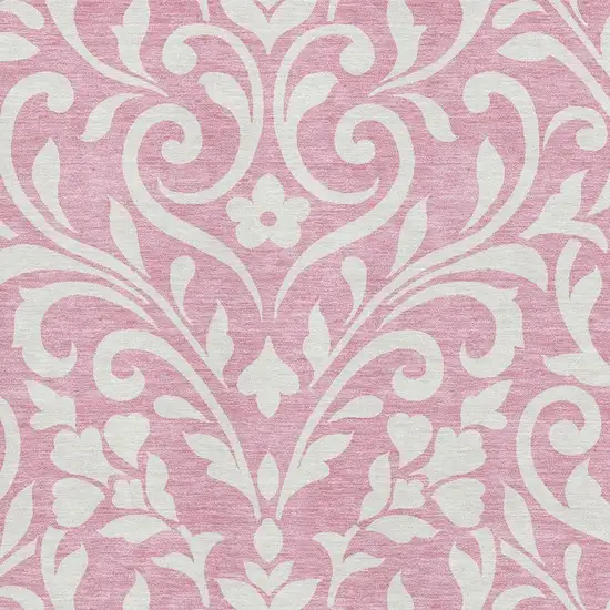 Pink And Ivory Floral Washable Area Rug With UV Protection Photo 3