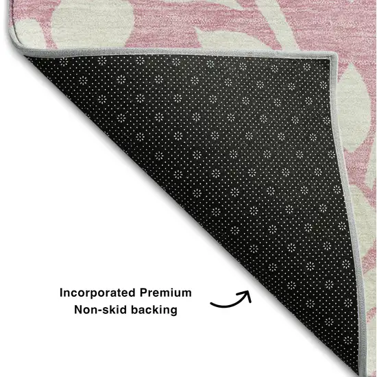 Pink And Ivory Floral Washable Area Rug With UV Protection Photo 7