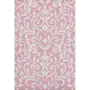 Photo of Pink And Ivory Floral Washable Area Rug With UV Protection