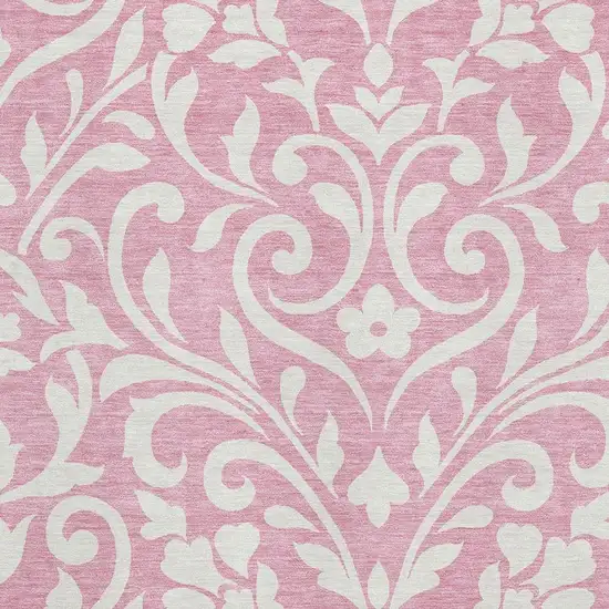 Pink And Ivory Floral Washable Area Rug With UV Protection Photo 3
