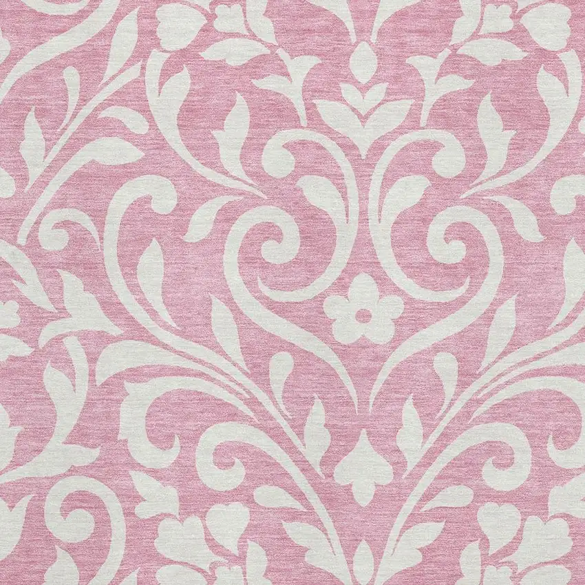 Pink And Ivory Floral Washable Area Rug With UV Protection Photo 3