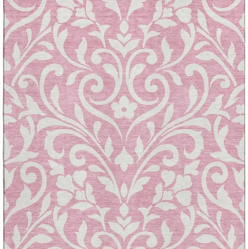 Pink And Ivory Floral Washable Area Rug With UV Protection Photo 4
