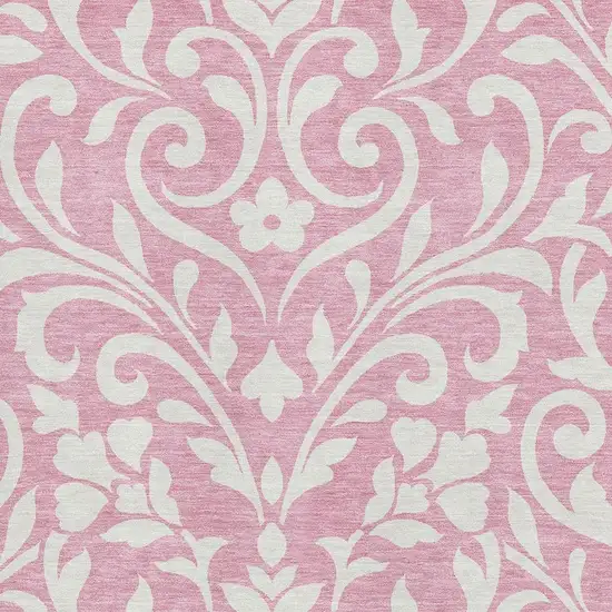 Pink And Ivory Floral Washable Area Rug With UV Protection Photo 3