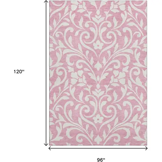 Pink And Ivory Floral Washable Area Rug With UV Protection Photo 9