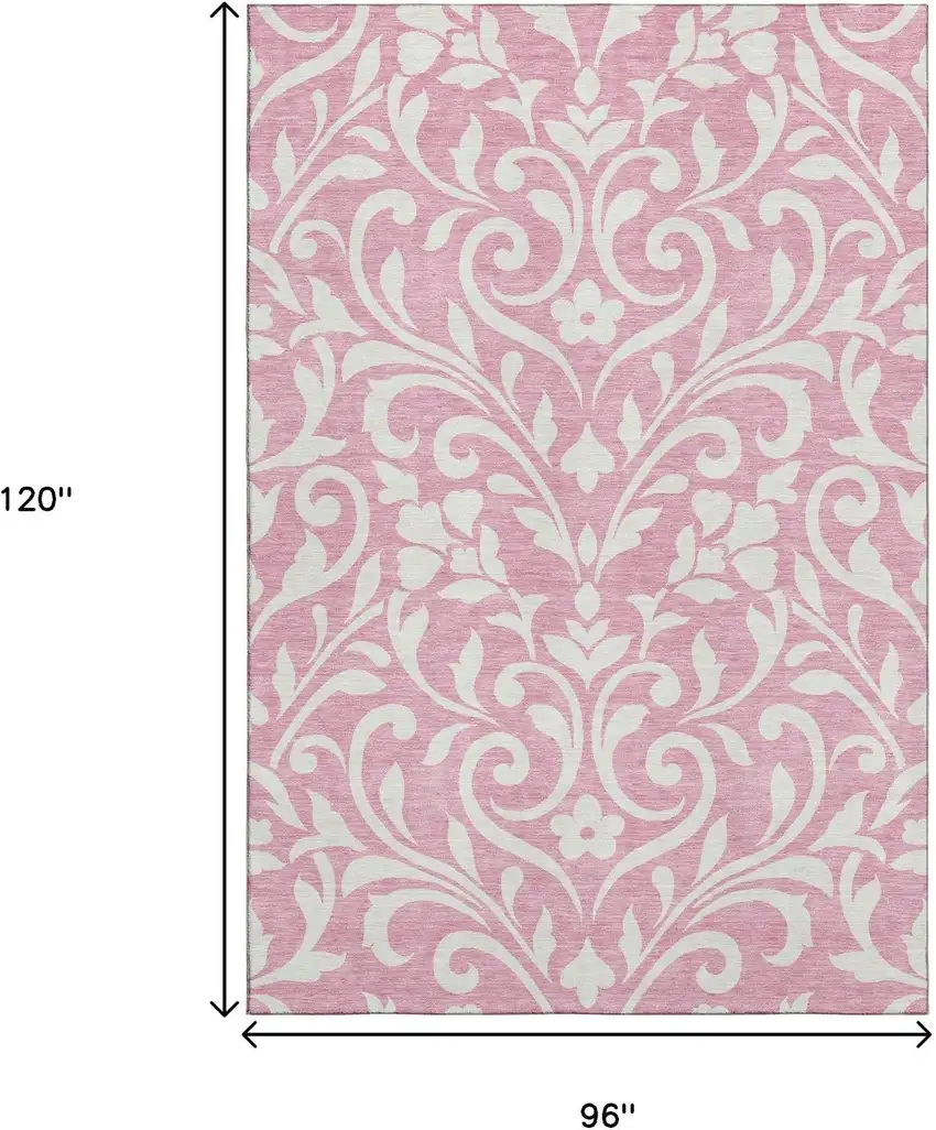 Pink And Ivory Floral Washable Area Rug With UV Protection Photo 9
