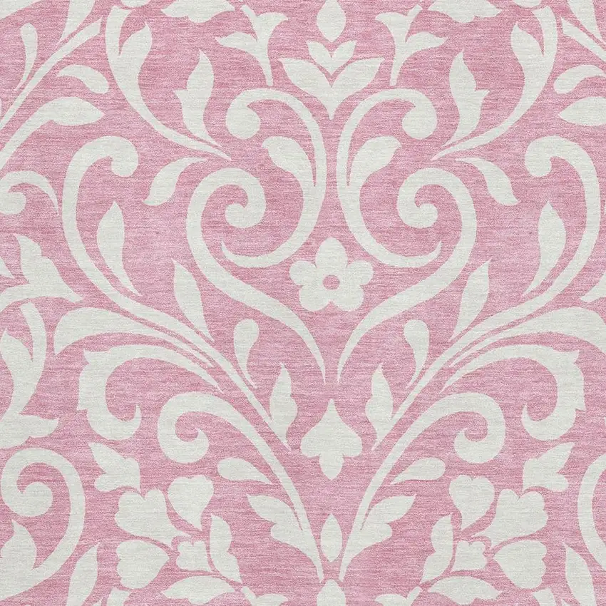 Pink And Ivory Floral Washable Area Rug With UV Protection Photo 3