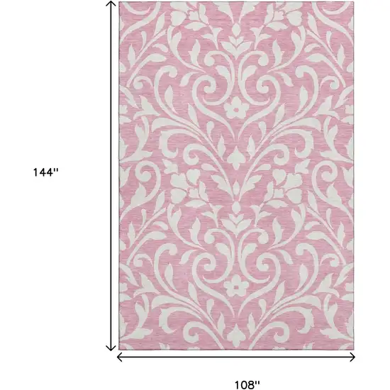 Pink And Ivory Floral Washable Area Rug With UV Protection Photo 9