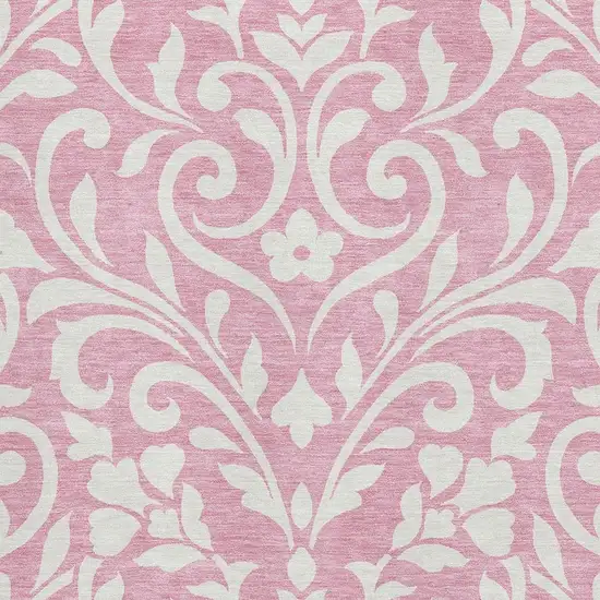 Pink And Ivory Floral Washable Area Rug With UV Protection Photo 3