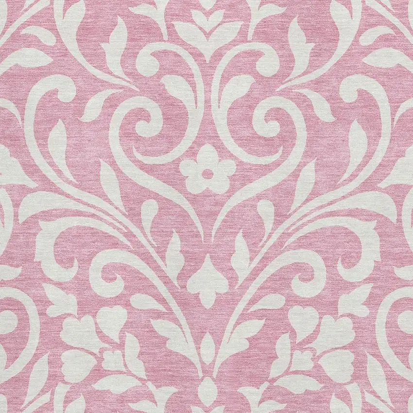 Pink And Ivory Floral Washable Area Rug With UV Protection Photo 3