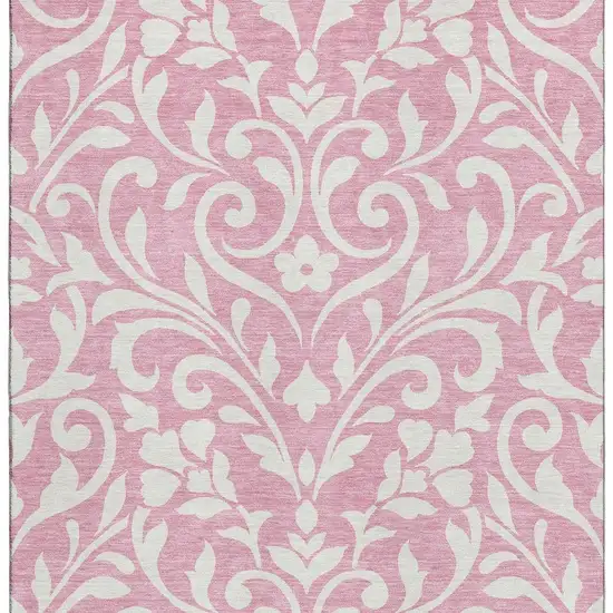 Pink And Ivory Floral Washable Area Rug With UV Protection Photo 4