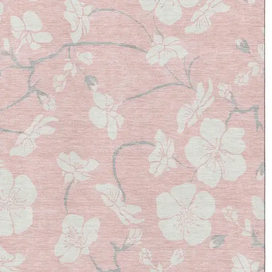 Pink And Ivory Floral Washable Area Rug With UV Protection Photo 2