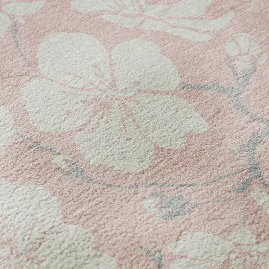 Pink And Ivory Floral Washable Area Rug With UV Protection Photo 9
