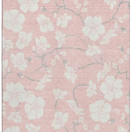 Pink And Ivory Floral Washable Area Rug With UV Protection Photo 2