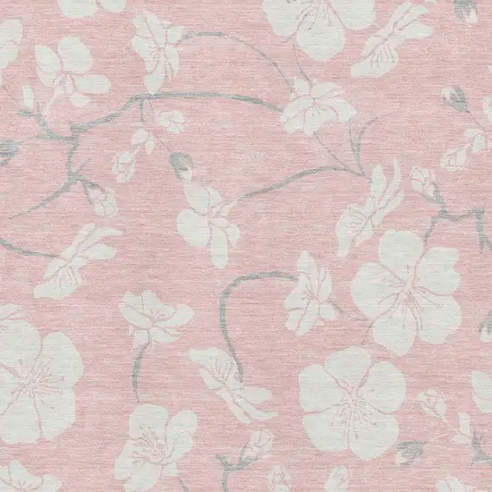 Pink And Ivory Floral Washable Area Rug With UV Protection Photo 2