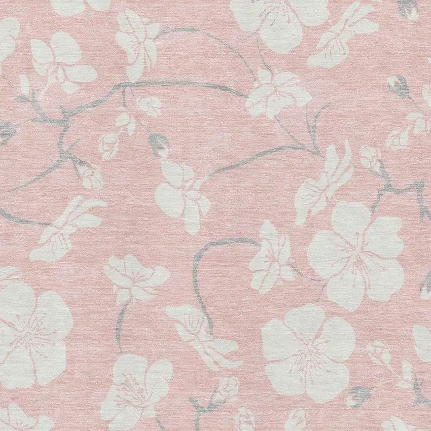 Pink And Ivory Floral Washable Area Rug With UV Protection Photo 2