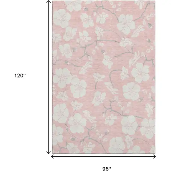Pink And Ivory Floral Washable Area Rug With UV Protection Photo 8
