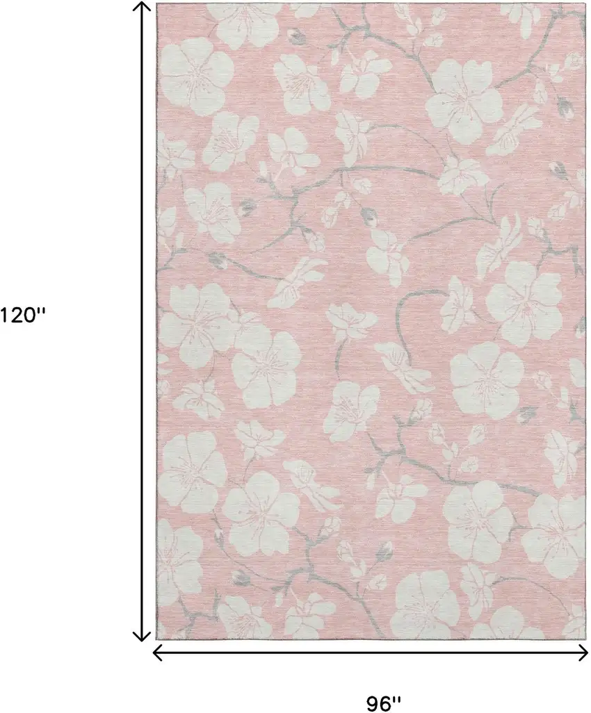 Pink And Ivory Floral Washable Area Rug With UV Protection Photo 8