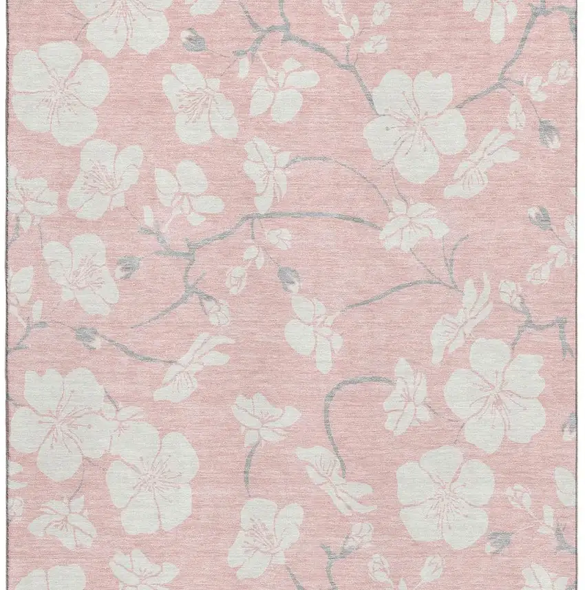 Pink And Ivory Floral Washable Area Rug With UV Protection Photo 3