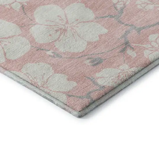 Pink And Ivory Floral Washable Area Rug With UV Protection Photo 7