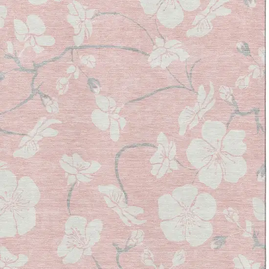 Pink And Ivory Floral Washable Area Rug With UV Protection Photo 2