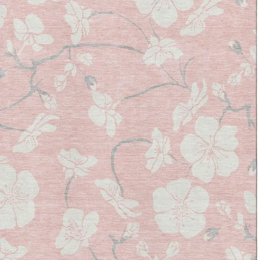 Pink And Ivory Floral Washable Area Rug With UV Protection Photo 2