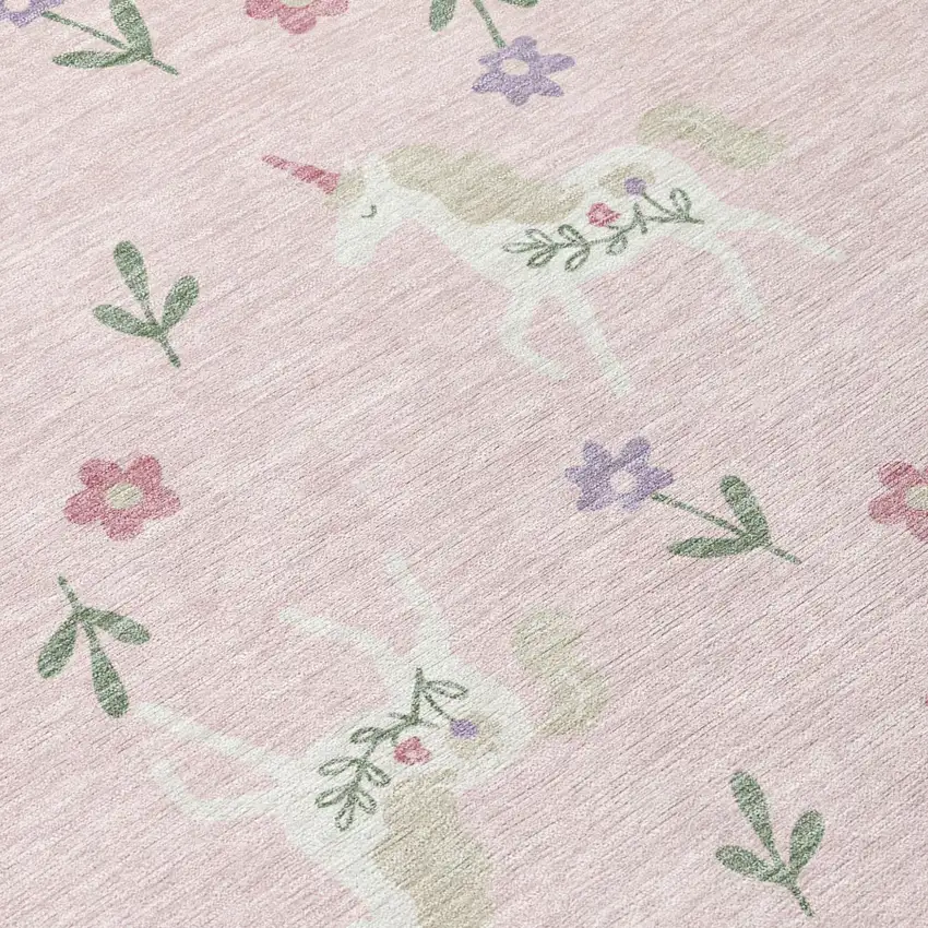 Pink And Ivory Floral Washable Indoor Outdoor Area Rug Photo 8